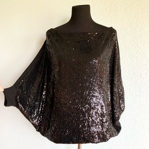 Tory Burch Senia Top Size L Black Sequin Sweater